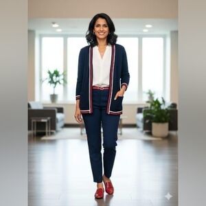 Talbots Navy Sweater with Red and White Accents